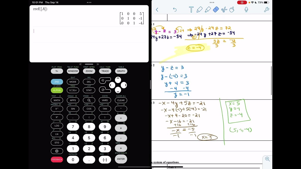 3 variable system (using graphing calculator)
