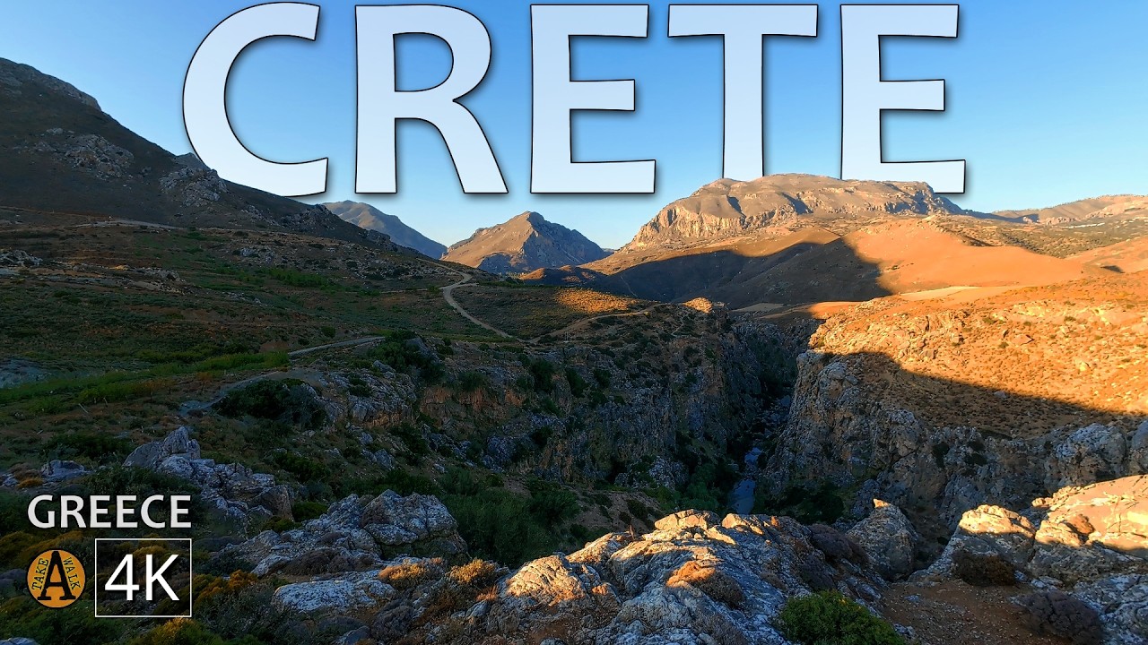 Crete, Greece, Relaxing Sunset Walk Along Scenic Preveli Gorge, Amazing Views of Palm Forest, 4K