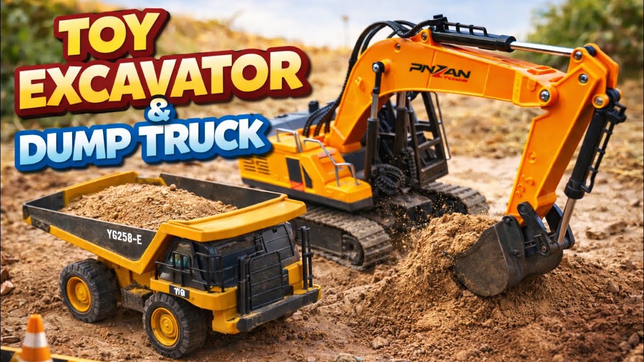 Toy Excavator Digging Soil | Dump Truck Hauling Dirt | Construction Play