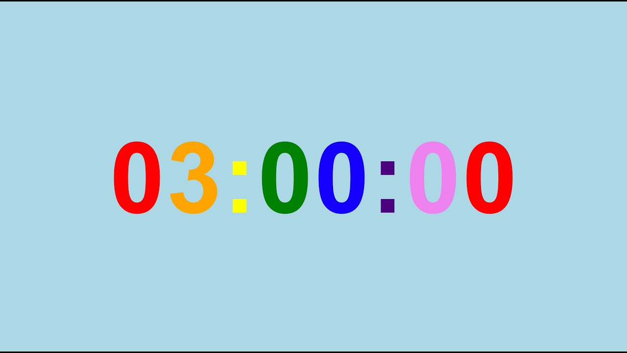 3-Hour Timer Countdown Blue-Background Rainbow-Digit