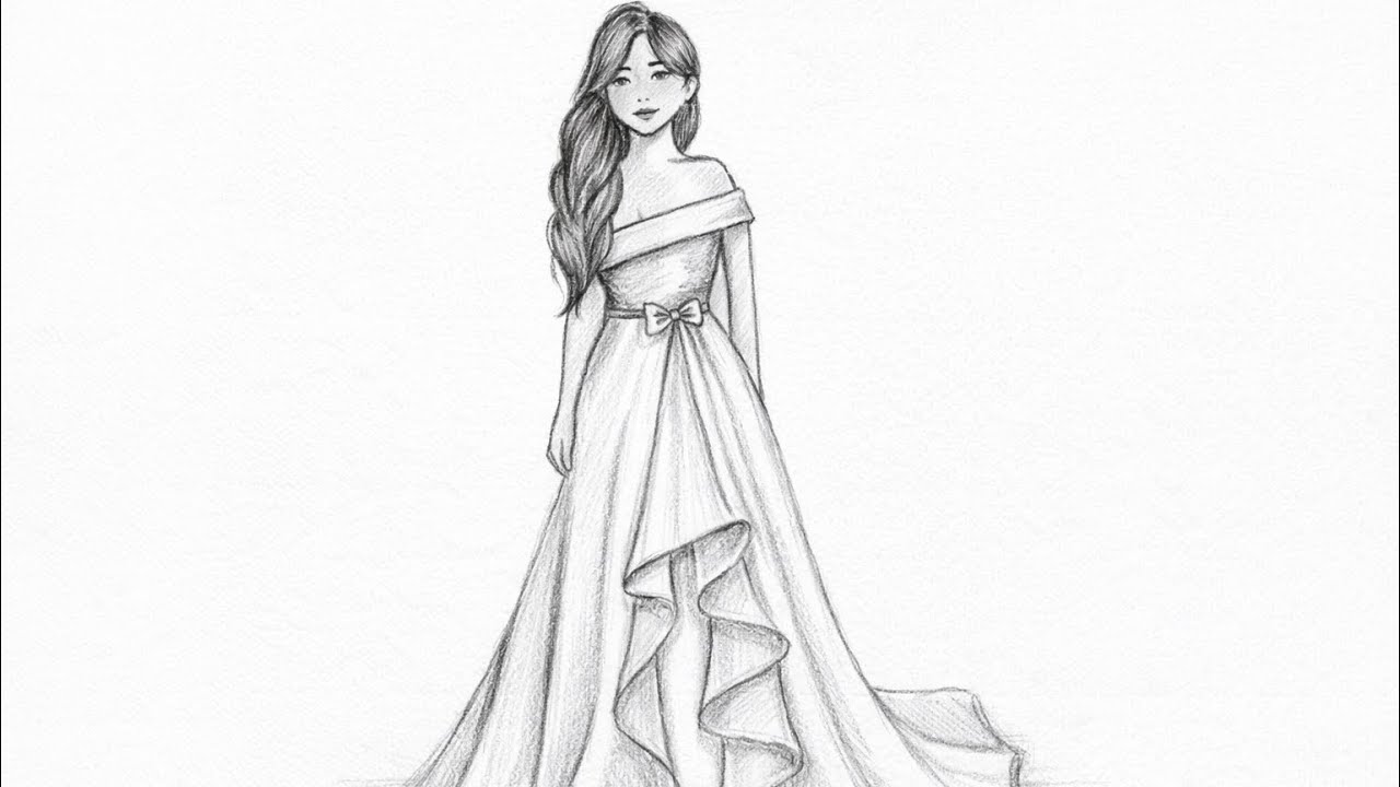 How to draw girl in beautiful dress | Easy girl drawing for beginners | step by step | @Animagic-13 