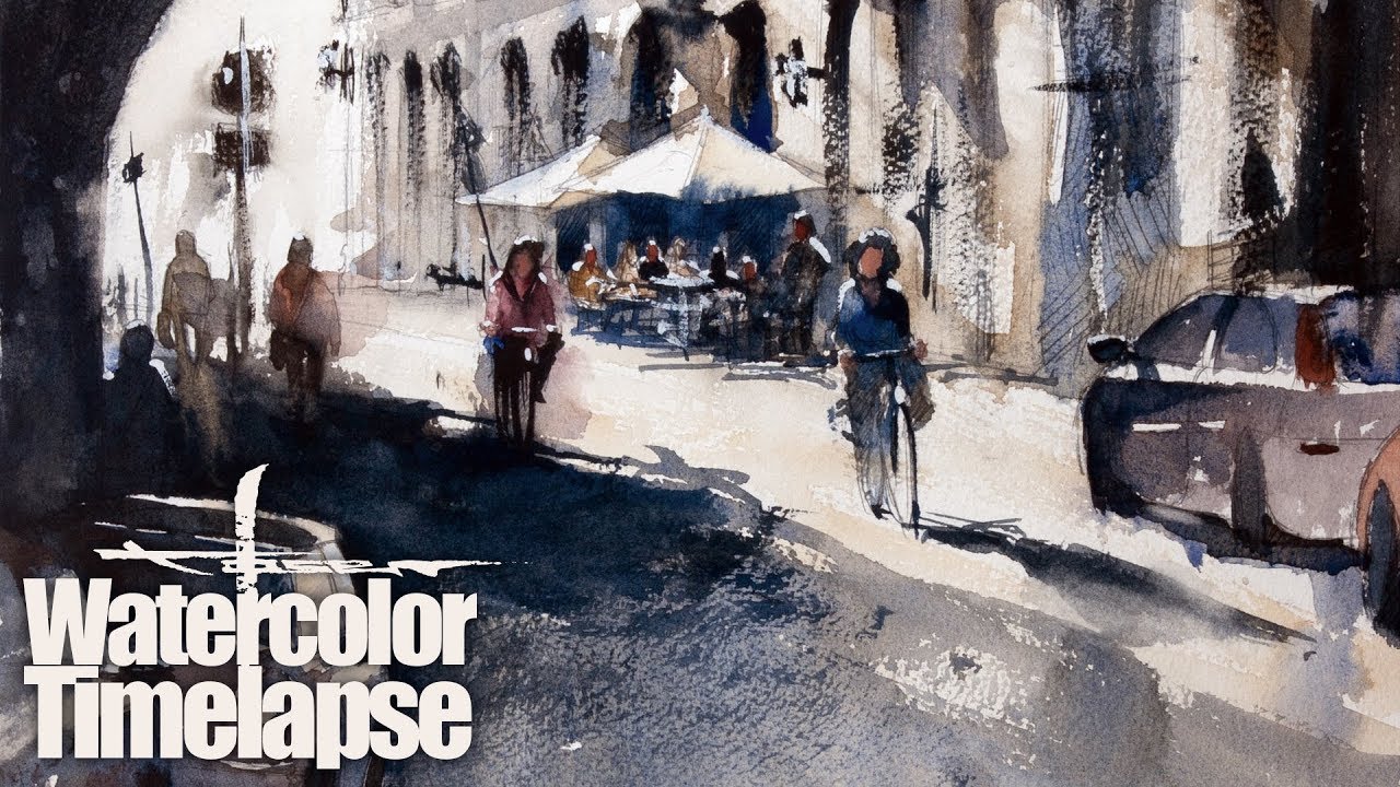 Watercolor [Speed painting - Timelapse]  Cityscape Munich Hofgraben