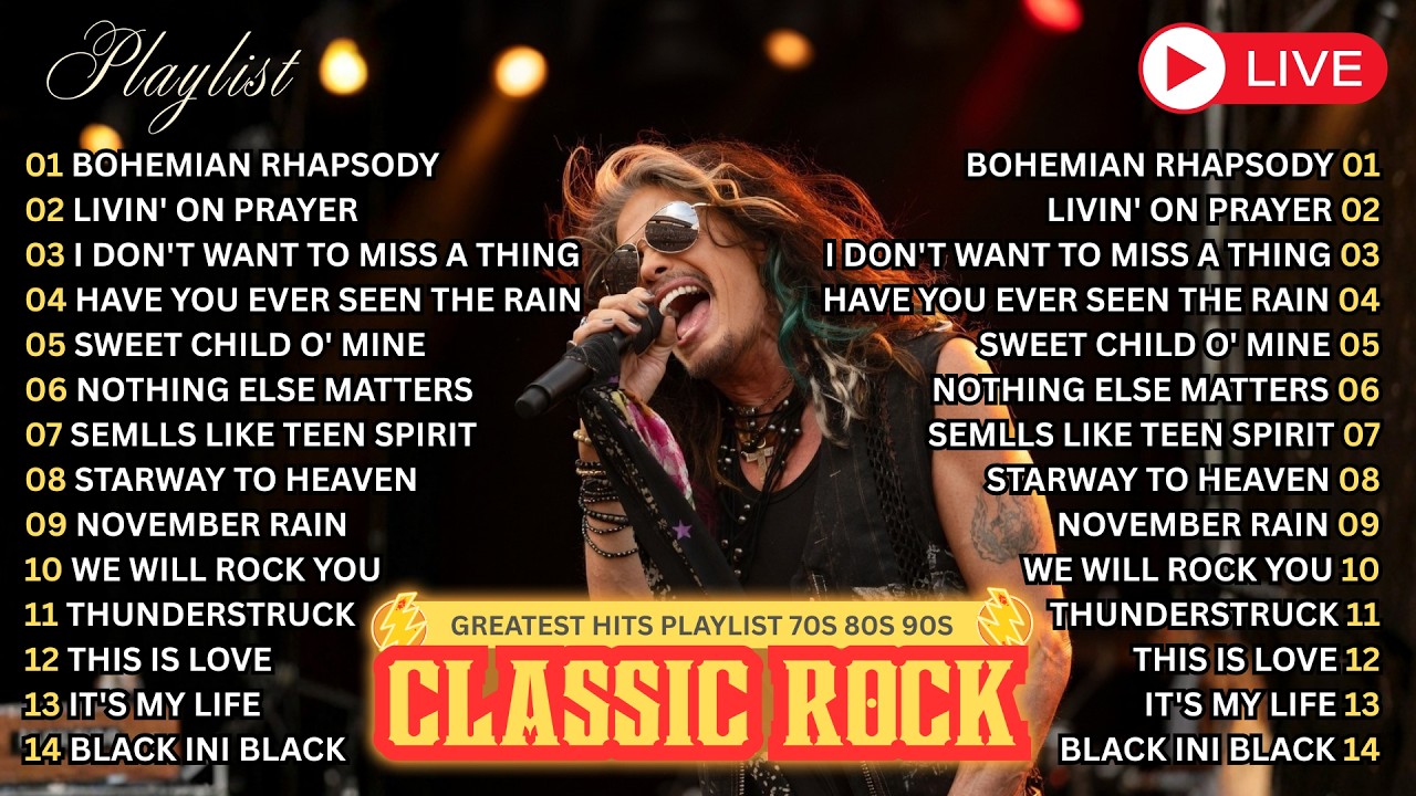 Top 500 Classic Rock Songs 70s 80s 90s ⚡ Queen, Guns N' Roses, Metallica, AC/DC, Aerosmith, Bon Jovi