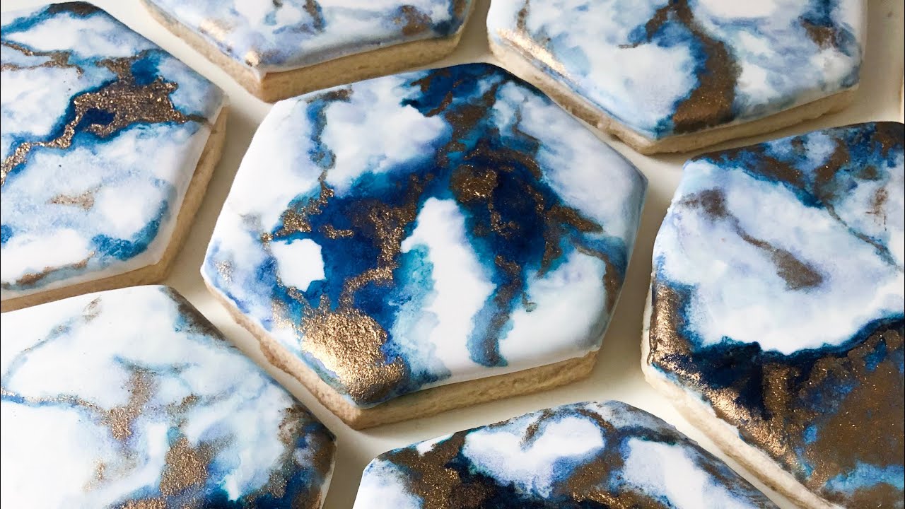 MARBLED COOKIES | Blue & Gold Watercolor Sugar Cookie *Timelapse*