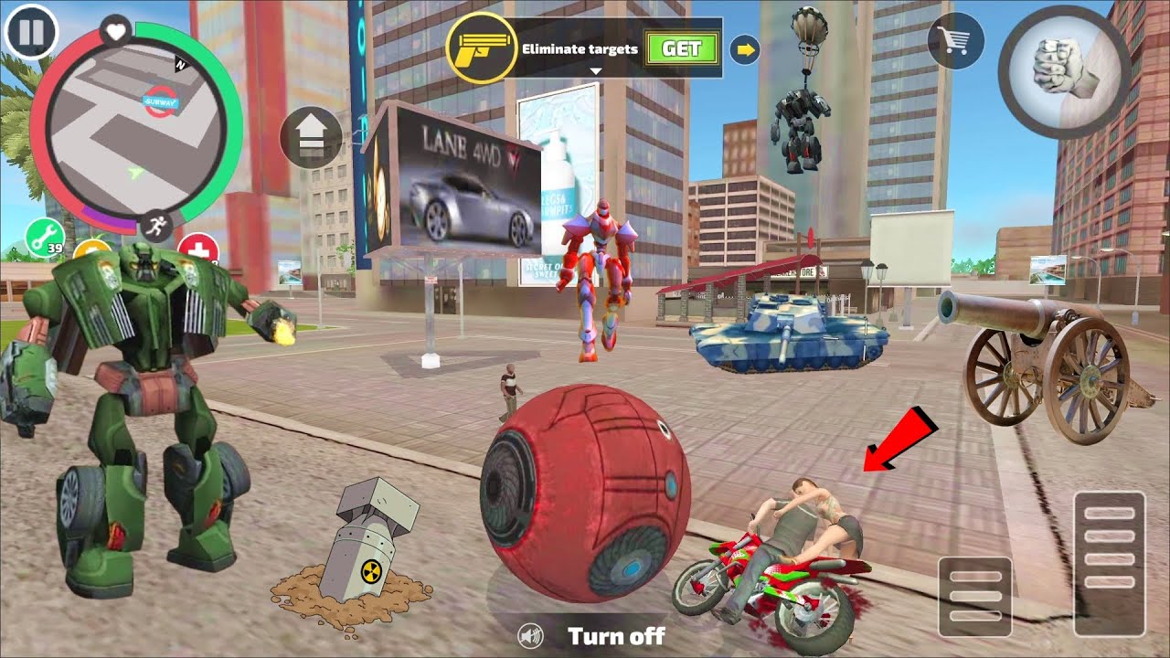 Rope Hero Vice Town (Round Robot Ball Fight Army Tank) robot boss in metro tunnel - Gameplay HD