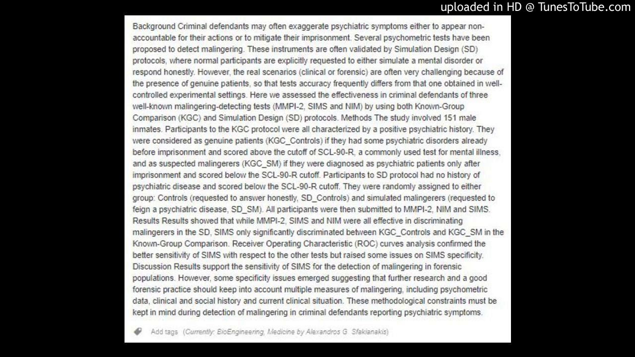 Detecting malingering mental illness
