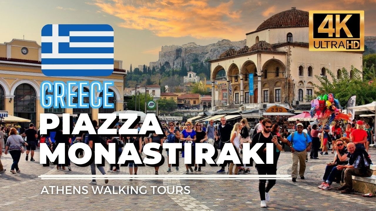 🇬🇷 Athens, Greece Walking Tour - Piazza Monastiraki Square At Sunset | 4K HD 60fps