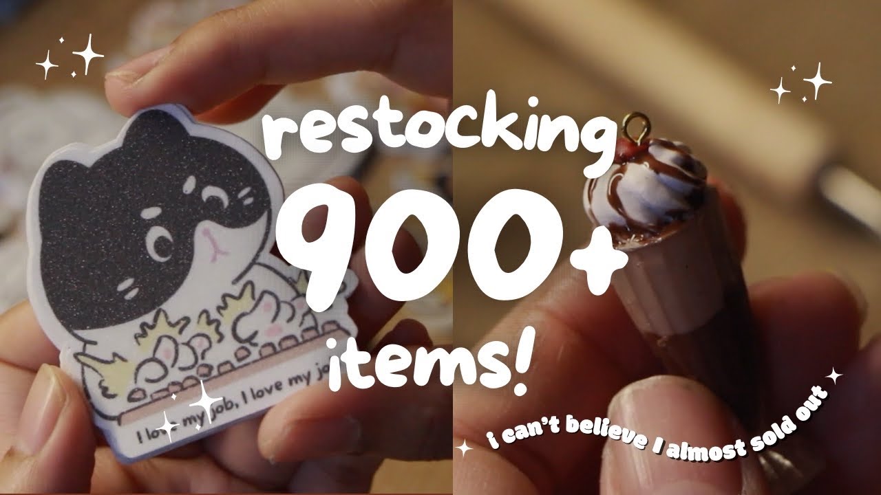 studio vlog ♡ restocking 900+ items, sculpting, pack orders & art market prep | small biz diaries ☘️