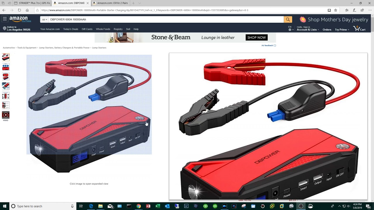 Kayak fishing fish finder battery made from portable car jump starter.