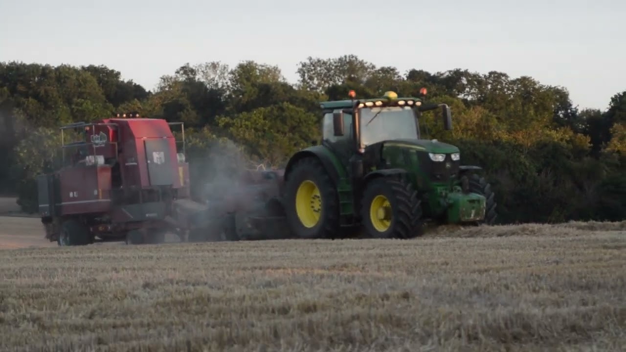 John Deere 6215R Baling with Massey 1840 Small Square Baler & 4250 Bale Baron