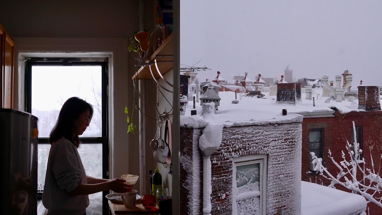 On a Day of Snow Blizzard in Brooklyn Small Studio Apartment