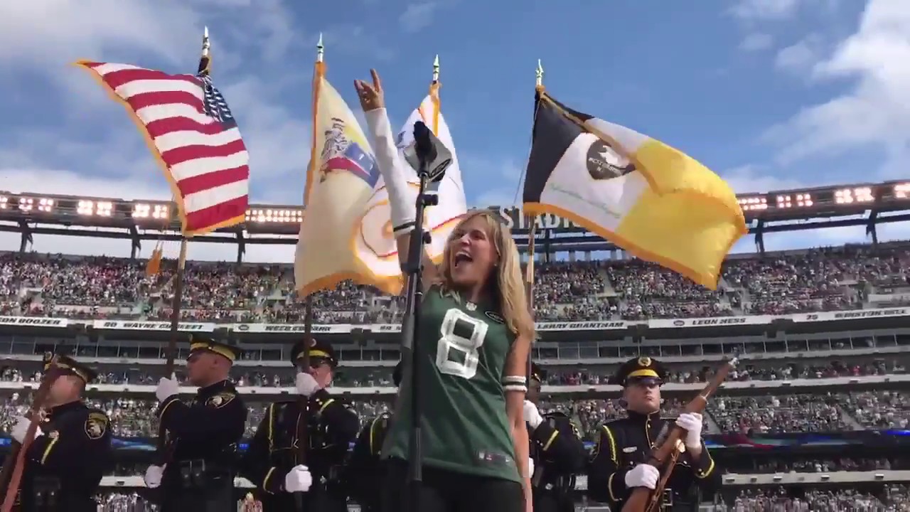 Lilian Garcia sings National Anthem at NY Jets Game 2017 - MetLife Stadium