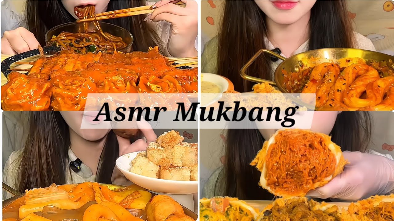 ASMR MUKBANG |🌶🥵Spicy Tteokbokki and Steamed dumplings |🔥Black bean noodles and cheese rolls 😋 