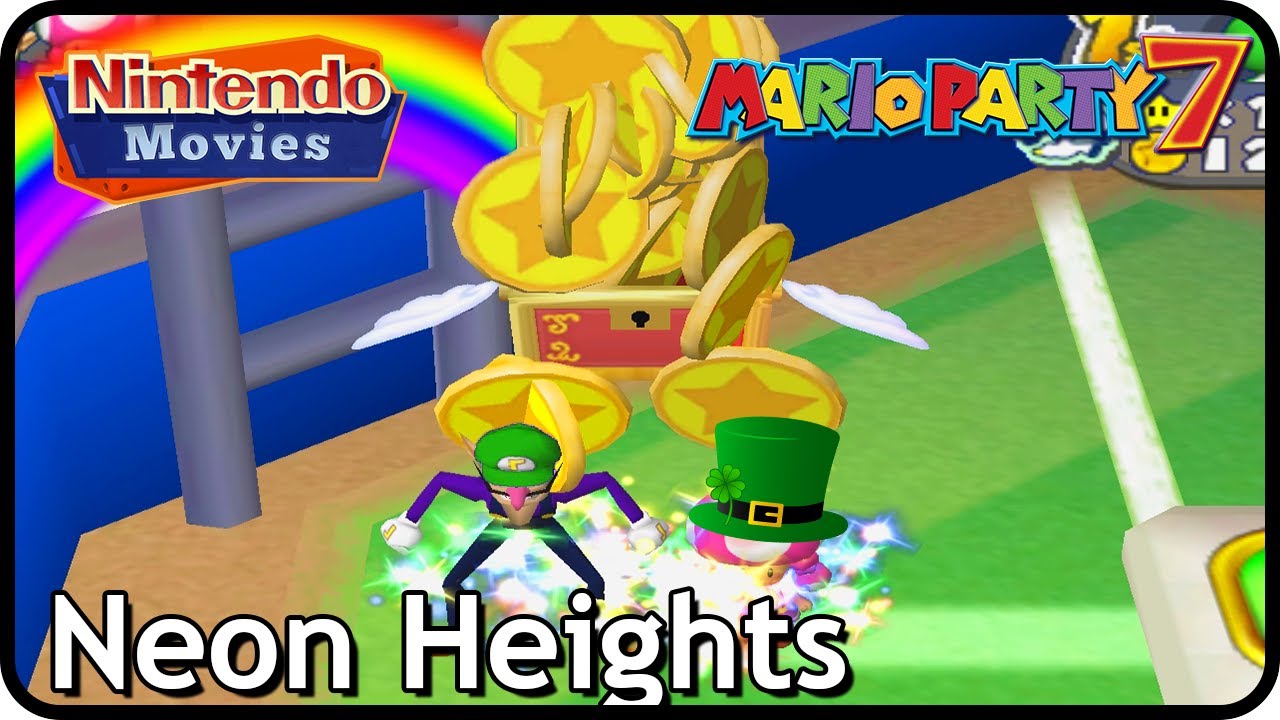 Mario Party 7 - Neon Heights (3 Players, Waluigi and Toadette vs Yoshi and Peach, Coins Only)