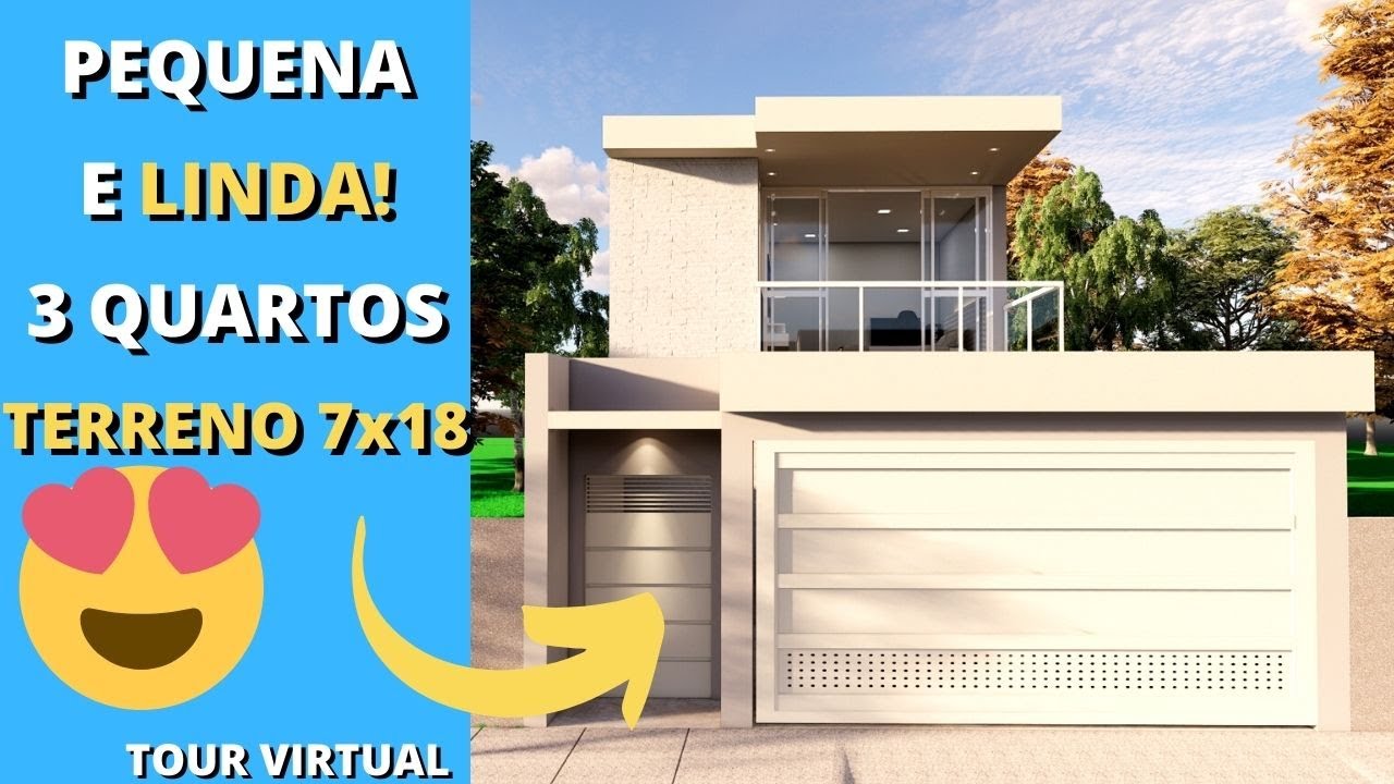 ✅PLANTA DE SOBRADO PEQUENO COM 3 QUARTOS PARA TERRENO 7X18 COM GARAGEM  SUPER MODERNO