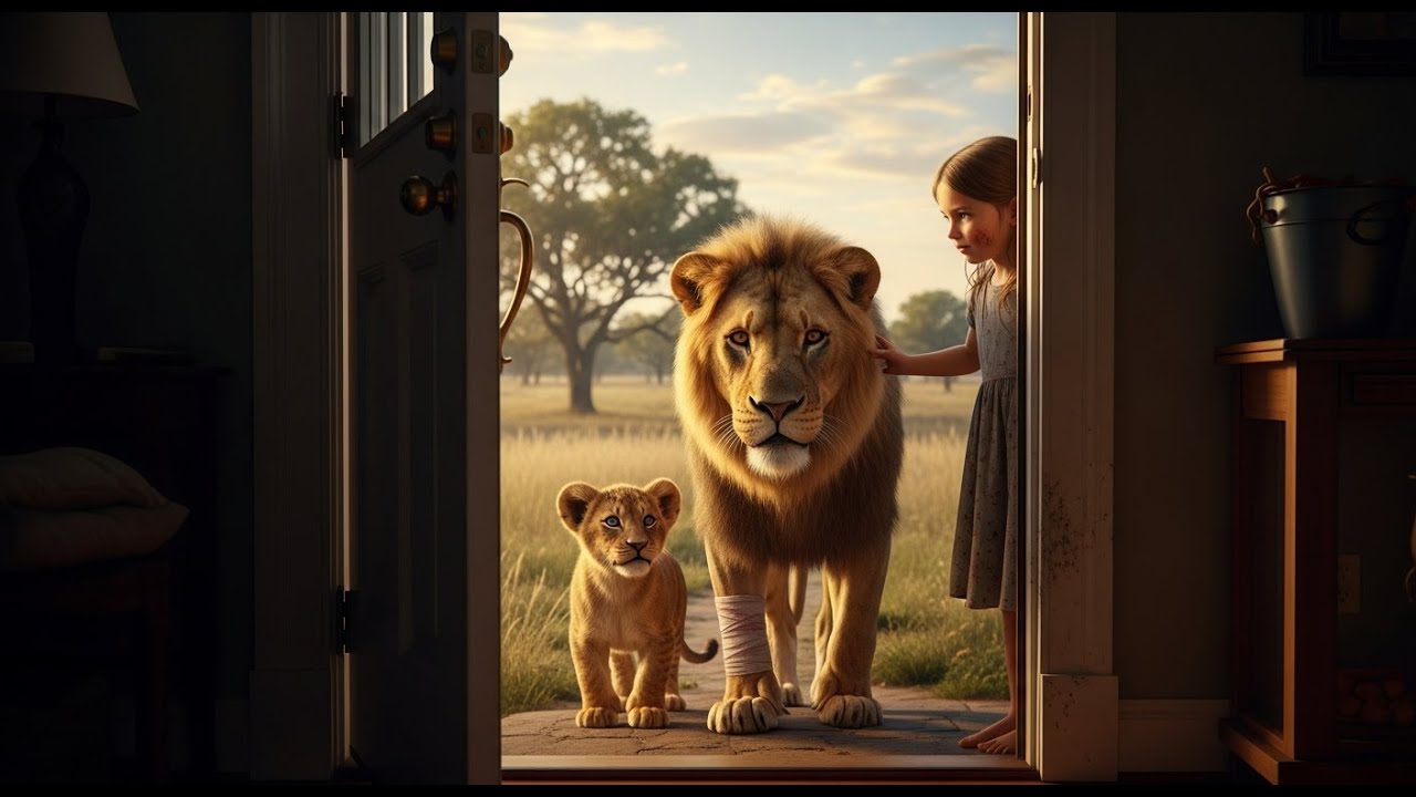 niña deja entrar a un  padre león herido y a sus cachorro en su hogar ¡y luego sucede lo impensable!