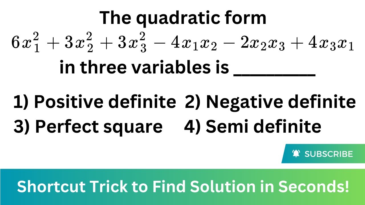 Solved MCQ on TNSET Linear Algebra | Quadratic Form | 