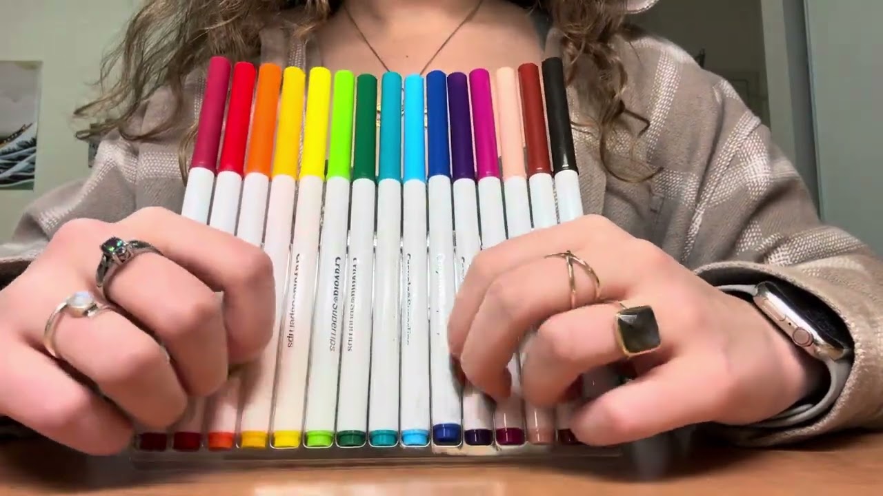(ASMR) 5 minutes of tapping and scratching on marker set &mdash; no talking