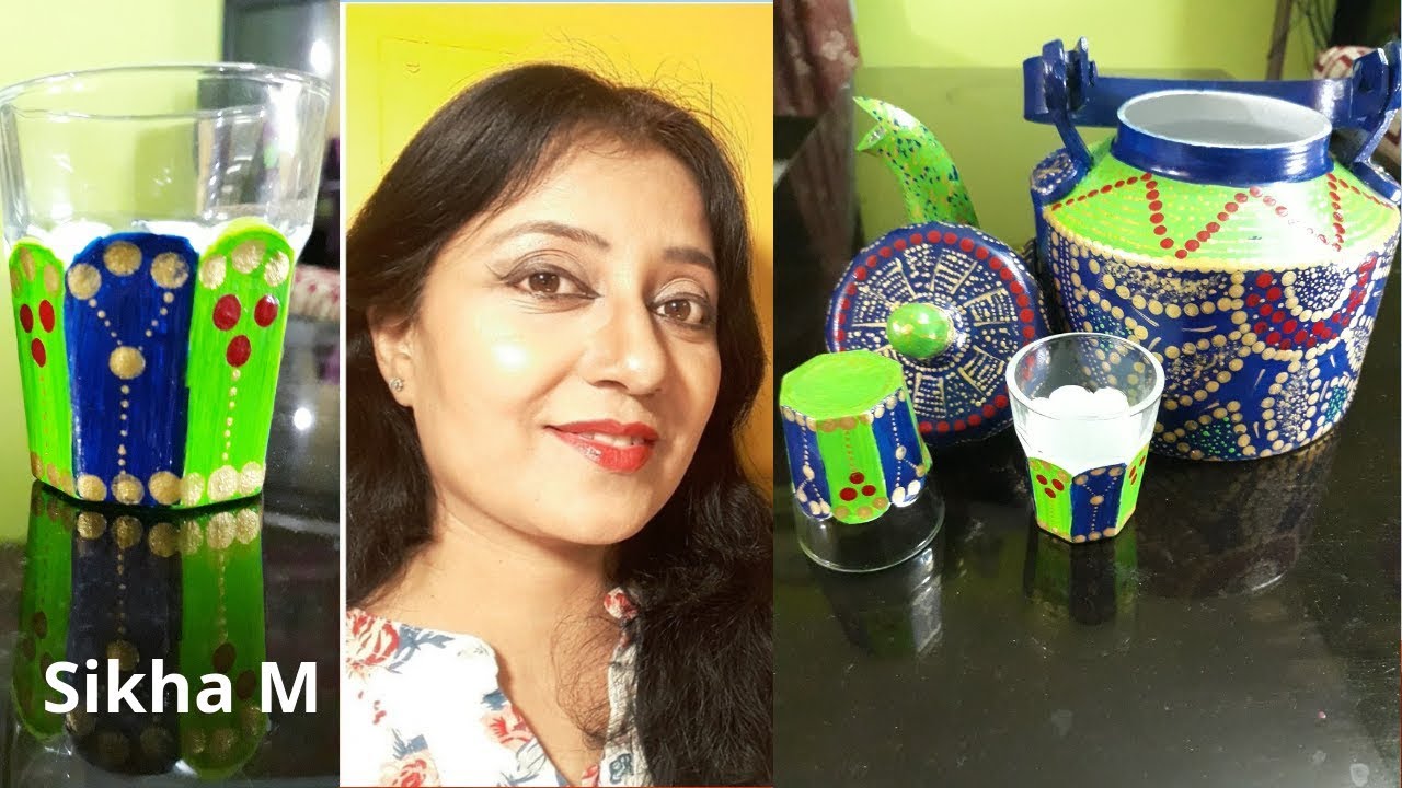 #KettlePainting Designs #MandalaPainting #DotPainting | How To Paint Kettle and Glass | Sikha M