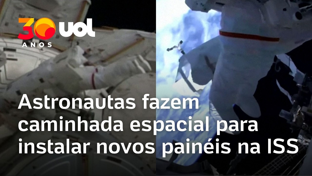 Astronautas fazem caminhada espacial para instalar novos painéis na ISS