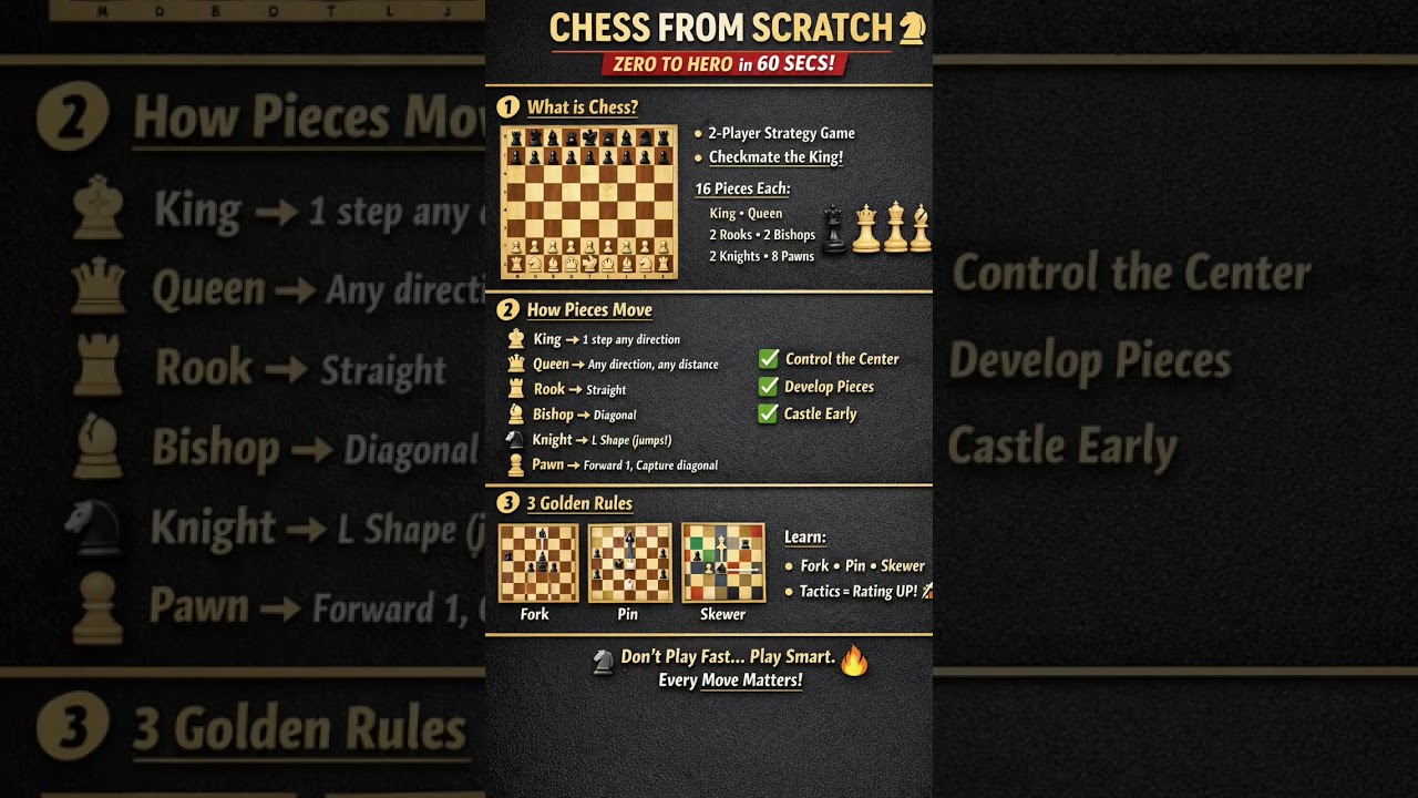 Chess From Scratch ♟️ Zero to Hero in 60 Seconds!