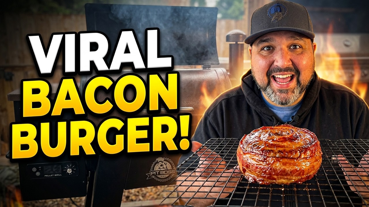Smoke Bacon Pinwheel Burger on Pit Boss Pellet Grill