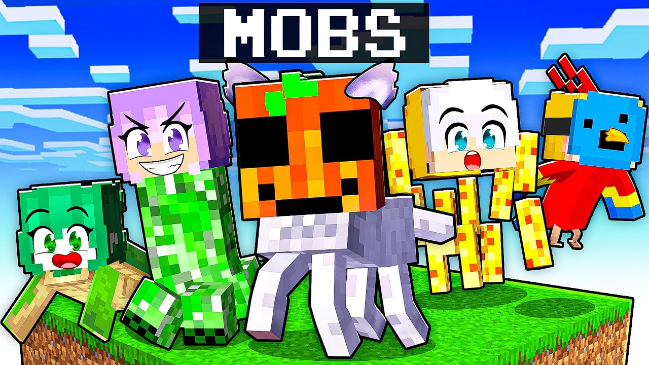 Sobreviviendo en Un CHUNK Siendo MOBS en Minecraft!