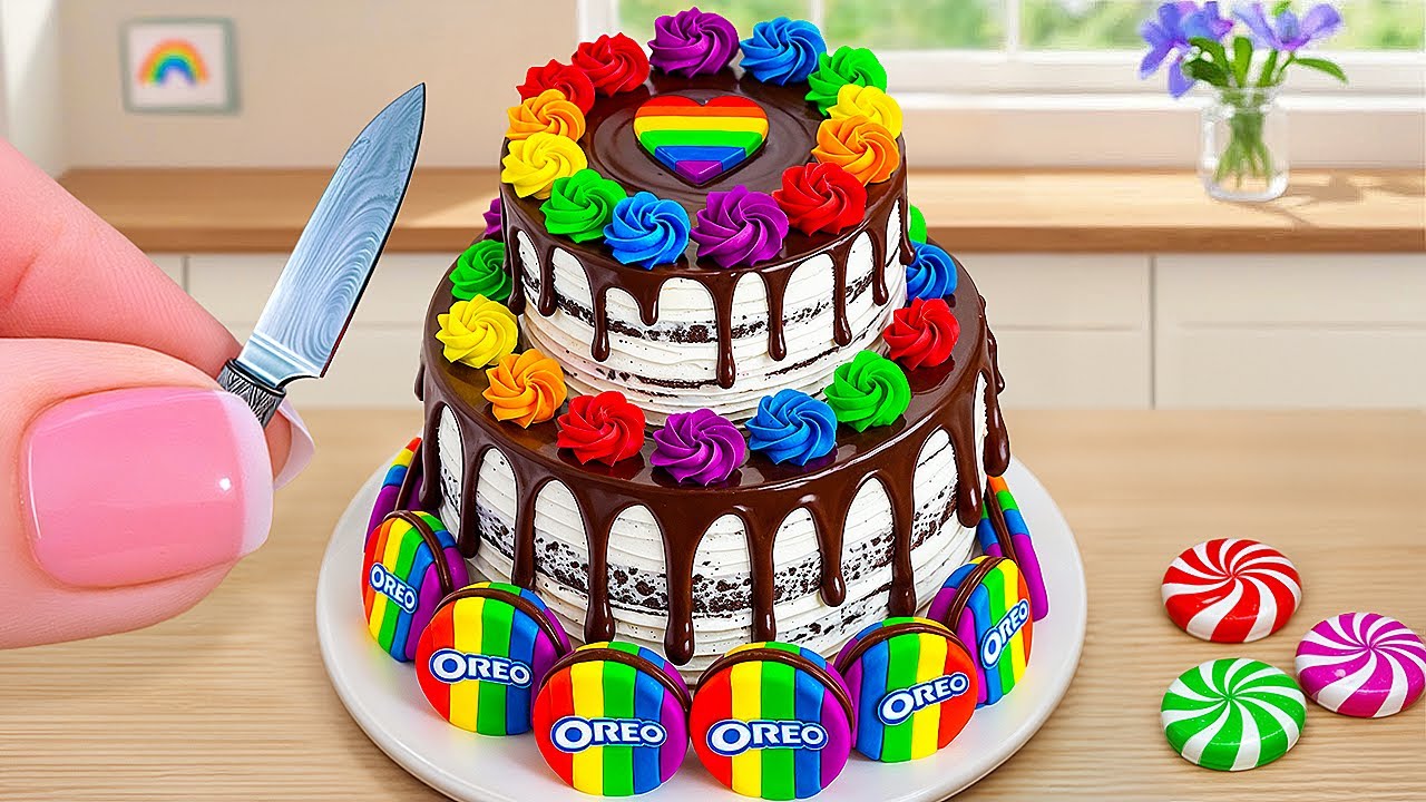 Mini Rainbow Oreo Cake Recipe 🌈🍫 | Satisfying Mini Cake Decorating and ASMR by Tiny Food