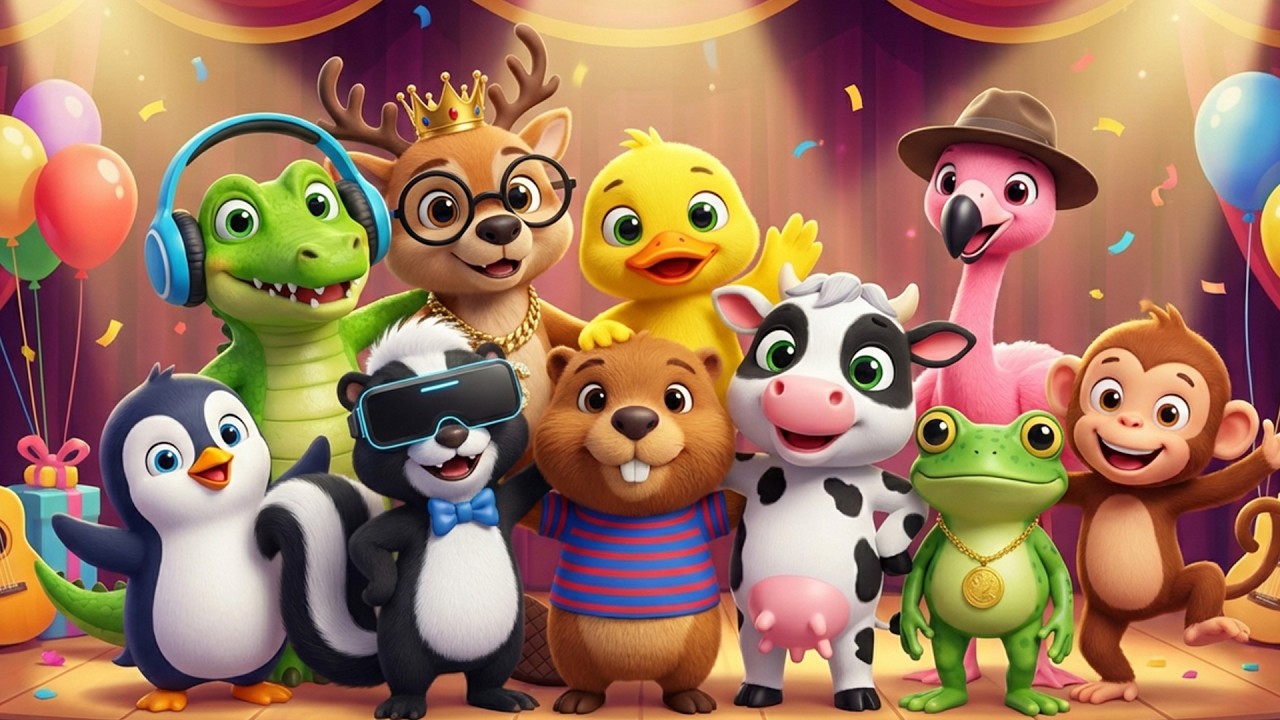 Animales Bailando 🐸🐄🐊🦩🐿️ Música Infantil 3D para Bebés