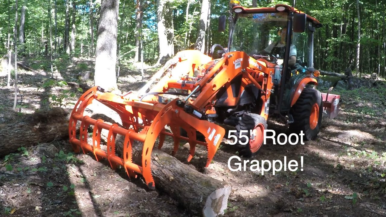 606 Grappling Logs For Firewood! Homestead Implements Root Grapple.  Kubota LX2610 Tractor.   4K