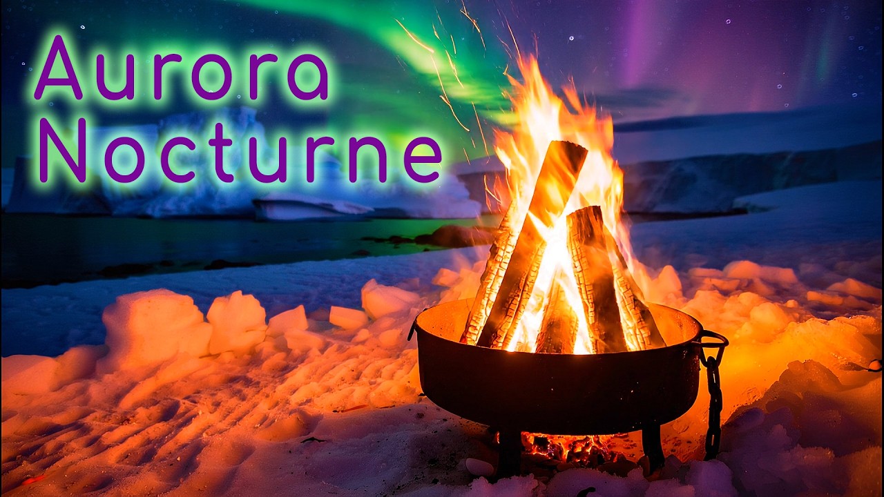 🧊 Camping on an Iceberg 🔥Arctic Cozy Fire Pit & Aurora Borealis Beauty ❄️ Night Ambience 2H