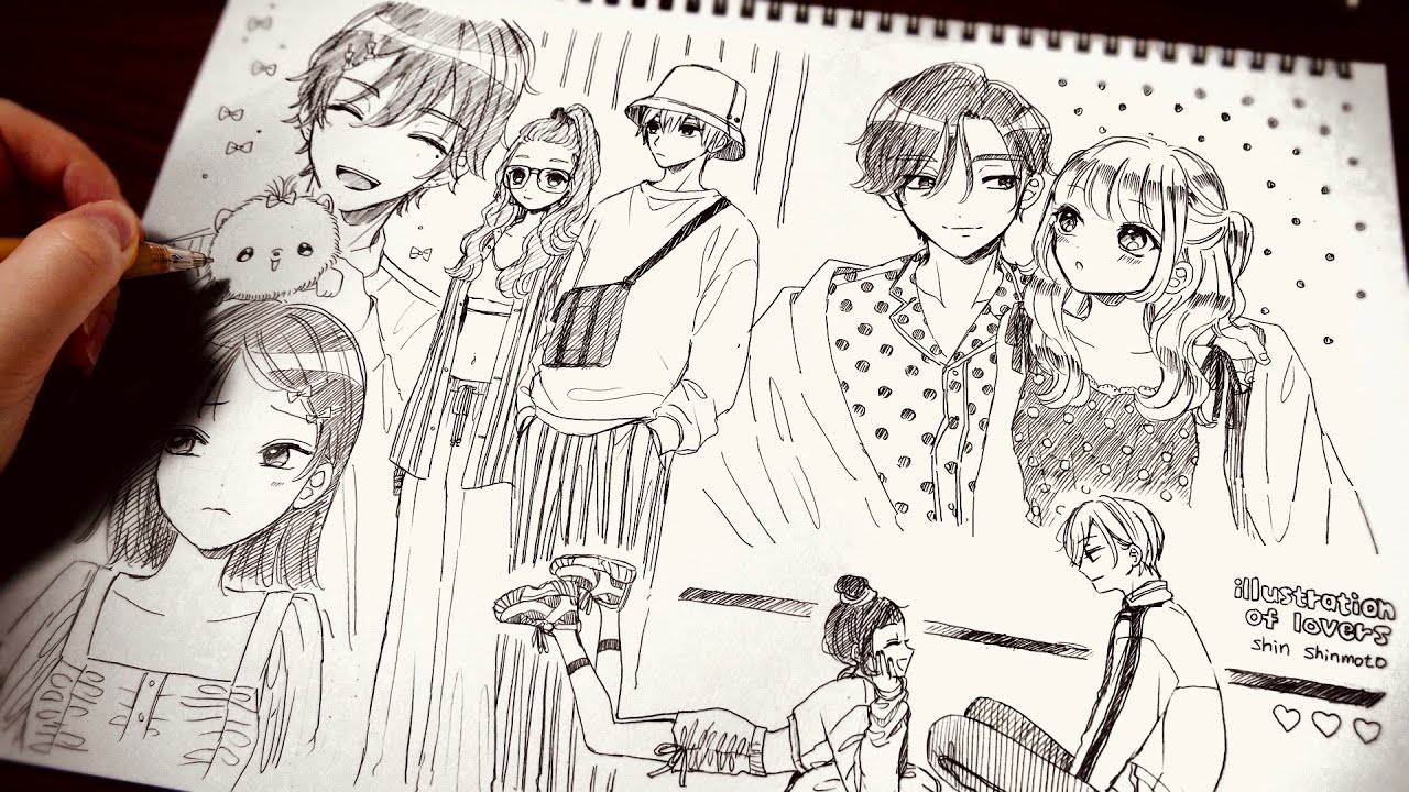 【アナログ】男女カップル１ページいっぱいに描いてみた【プロ漫画家】illustration speed making