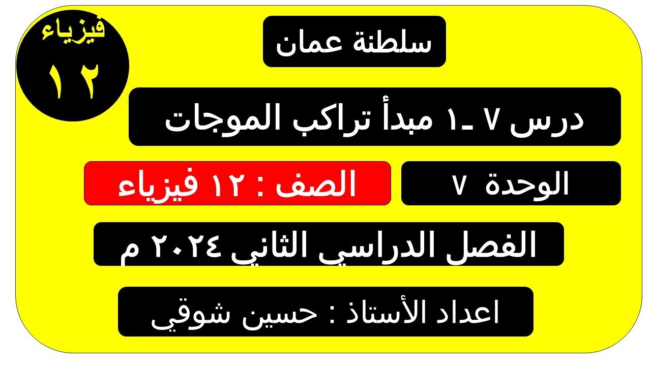 درس 7ـــ 1  ( مبدأ تراكب الموجات   )صف 12 فيزياء ( سلطنة عمان ) الفصل الدراسي الثاني ( سلطنة عمان )