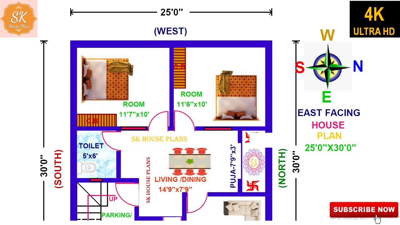 Vastu East Facing Latest House Plan 25&rsquo; X 30' / 750 Sq.Ft / 83 Sq.Yds / 70 Sq.M / 83 Gaj