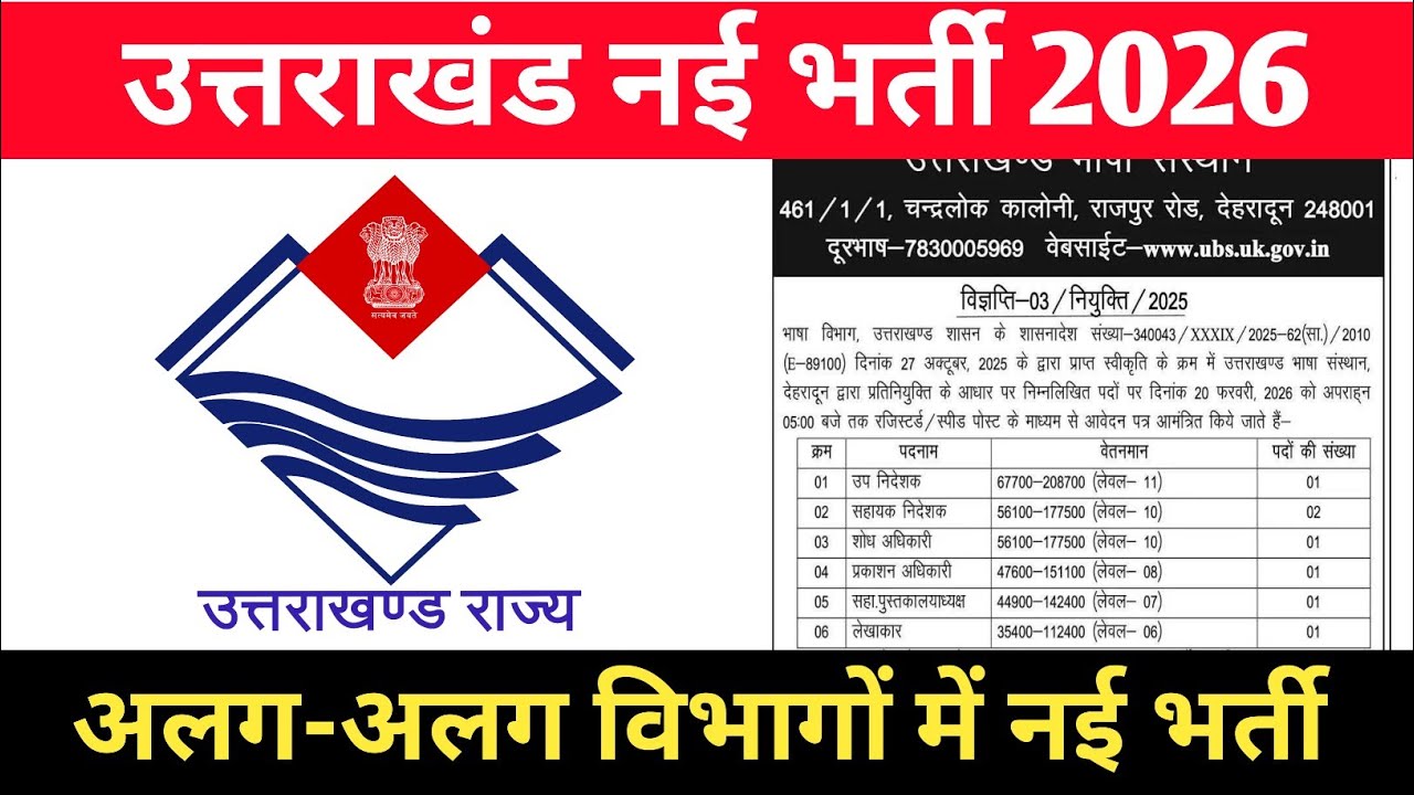 उत्तराखंड नई भर्ती 2026 || Uttarakhand new Latest Job's