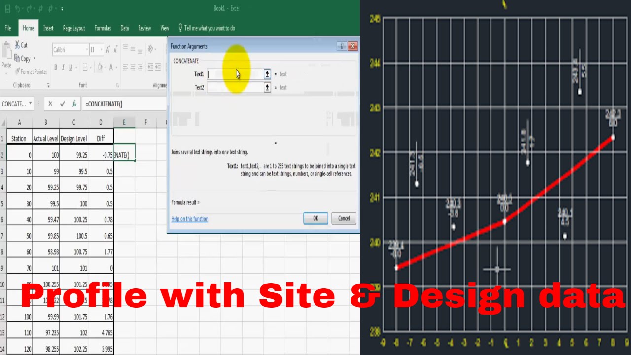 How to Create a profile in Auto cad with Lisp base on Actual & Design level  in English