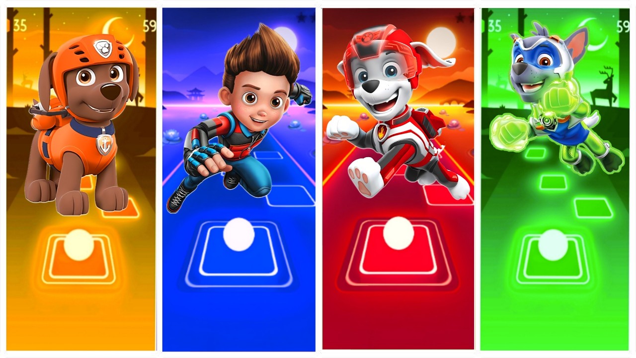 PAW Patrol - ZUMMA 🆚 RYDER 🆚 MARSHALL 🆚 ROCKY 🎶 Tiles Hop EDM Rush