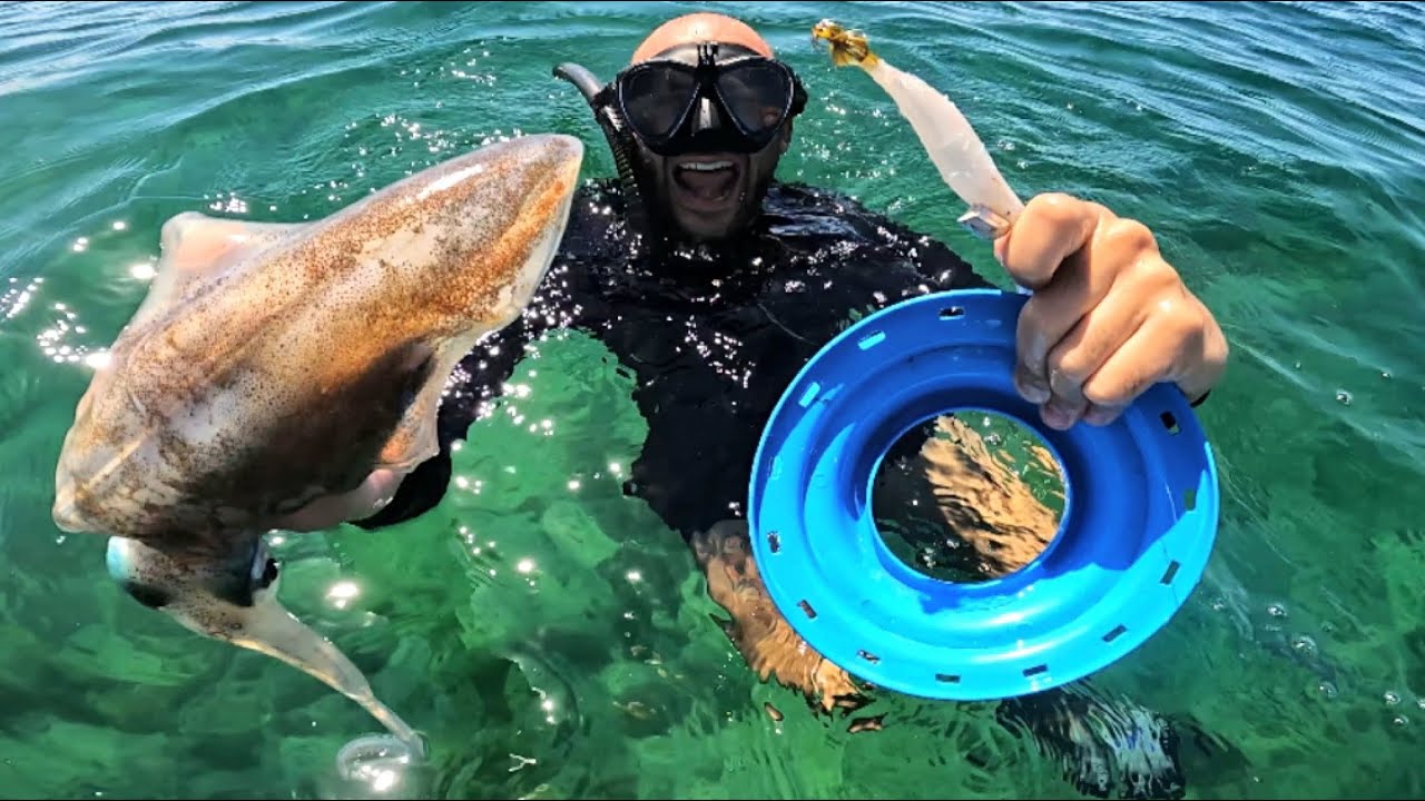 Hand Line Fishing For Squid While Snorkelling - Catch & Cook