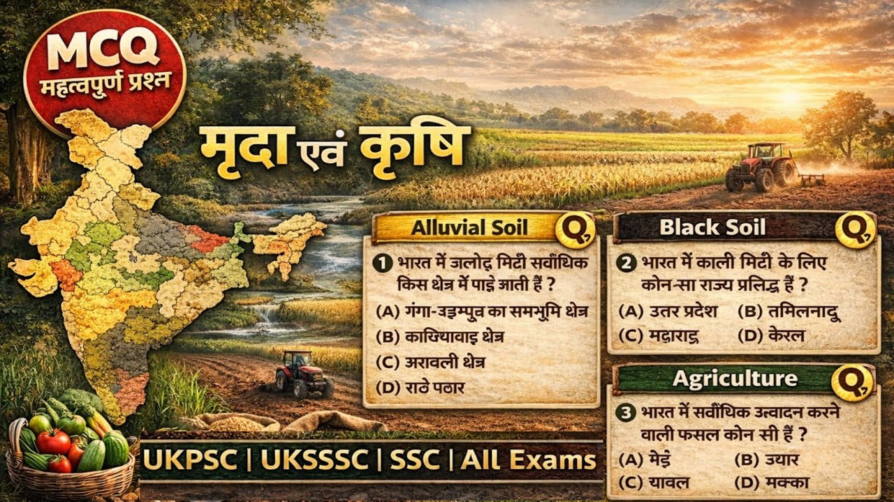 मृदा एवं कृषि MCQ | Soil & Agriculture GK Questions | UKPSC UKSSSC Railway SSC | कृषि विज्ञान