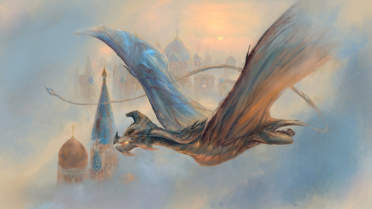 Digital Painting Timelapse - Dragon over Liesel City in the Morning