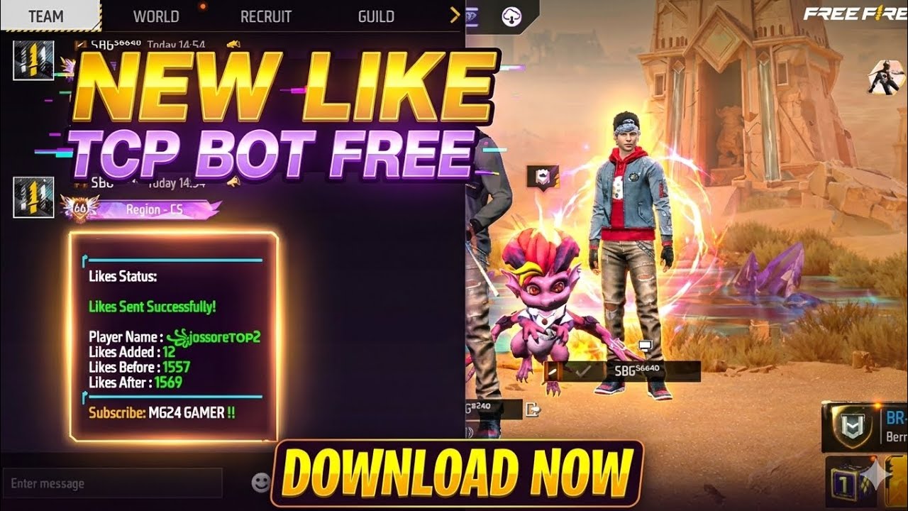 NEW FREE FIRE LIKE & EMOTE TCP BOT SRC || NEW TCP LIKE BOT || DAILY FREE 100 LIKES || MG24 GAMER 