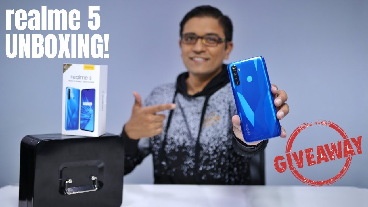 Realme 5 Unboxing - QUAD CAMERA + SD665 at Rs 9,999 + Giveaway  🔥🔥🔥