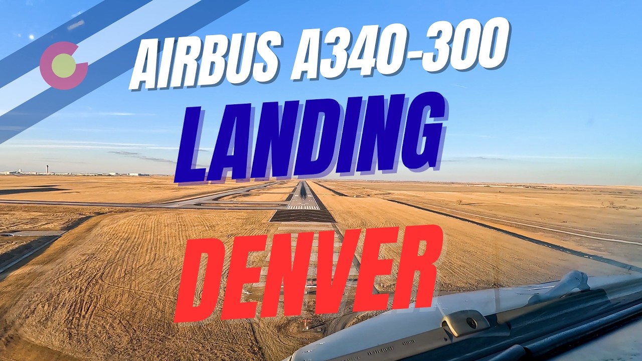 Airbus A340-300 landing Denver DEN runway 35R - pilot view 4K - CaptainPadde