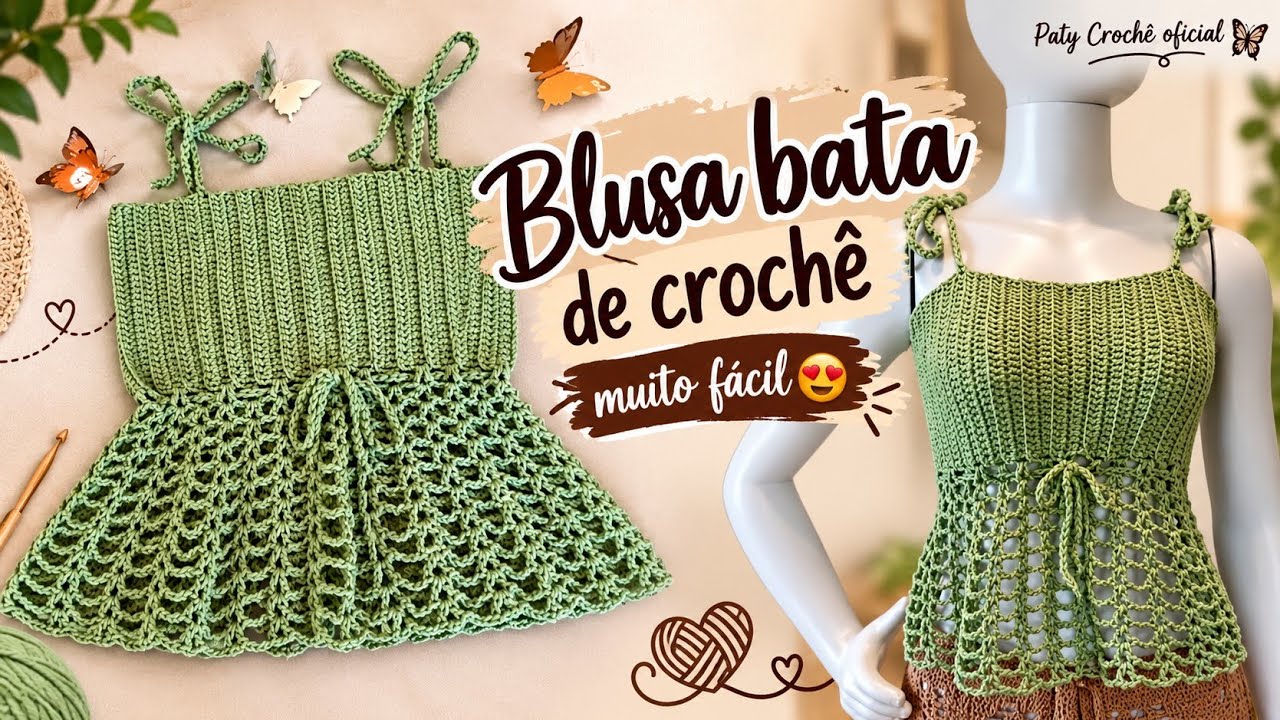 Blusa Bata em Croch&ecirc; (PP ao GG)