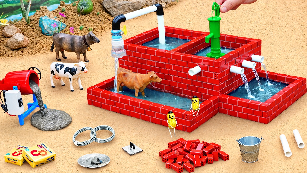 DIY Mini Tractor Making Hand Pump Construction | Using Bricks | Village Water Supply