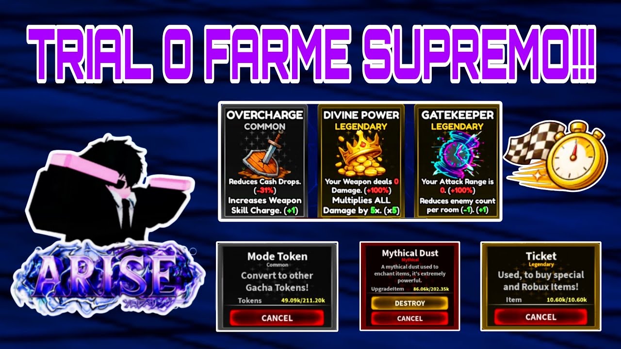 NOVO MELHOR FARM DE TICKET, DUST MÍTICO E MODE TOKENS DO ARISE E O NOVO MODA TRIALS