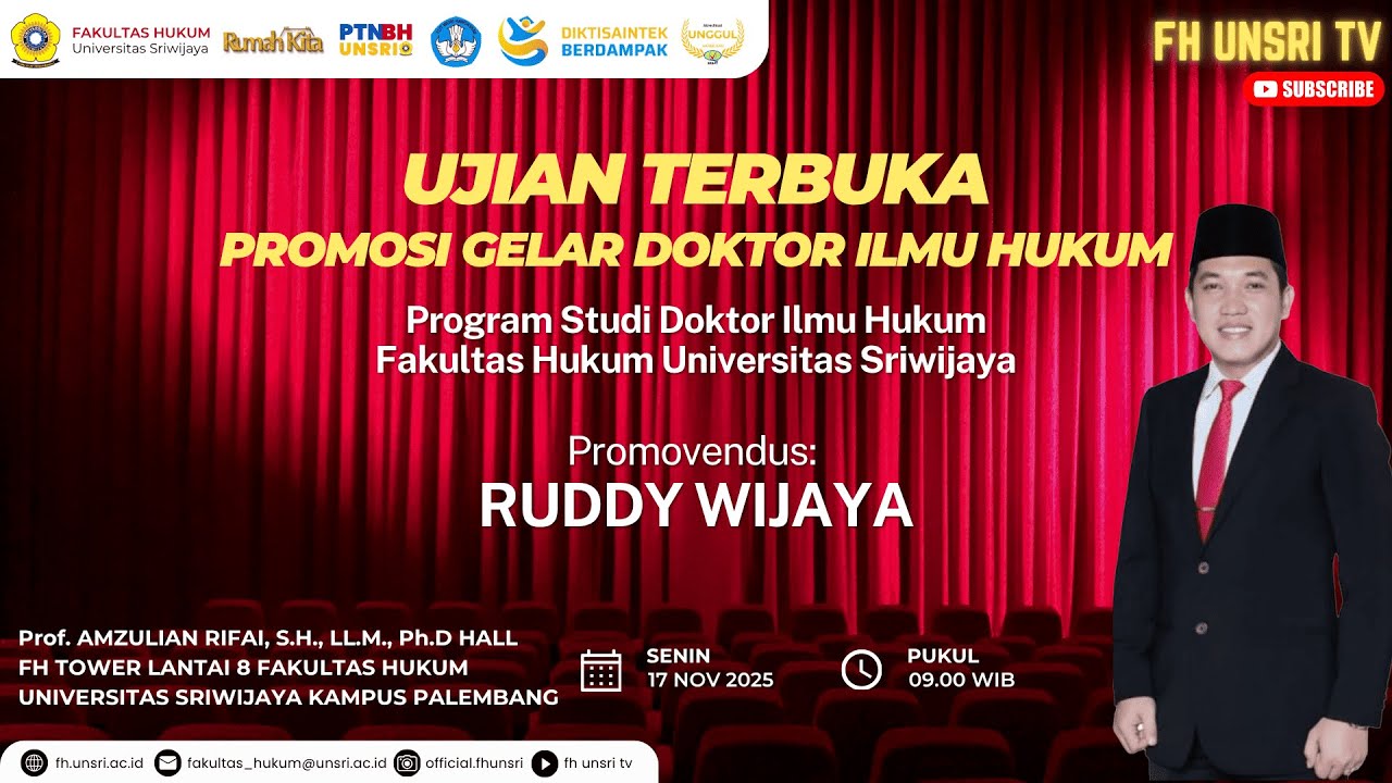 Ujian Terbuka Doktor Ilmu Hukum | Ruddy Wijaya (NIM 02013682126011)