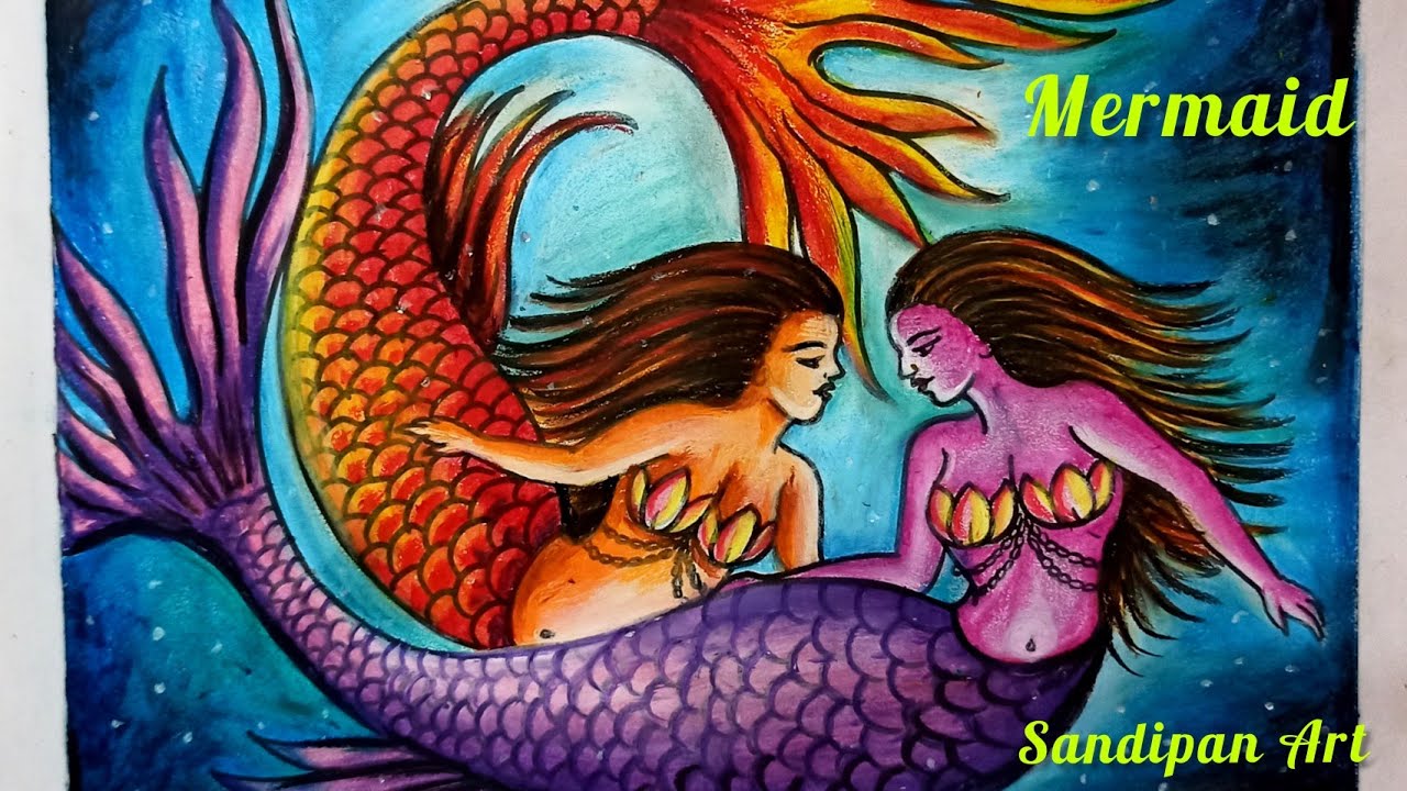How to draw mermaid || pencil and pastel colour painting mermaid || Sandipan Art