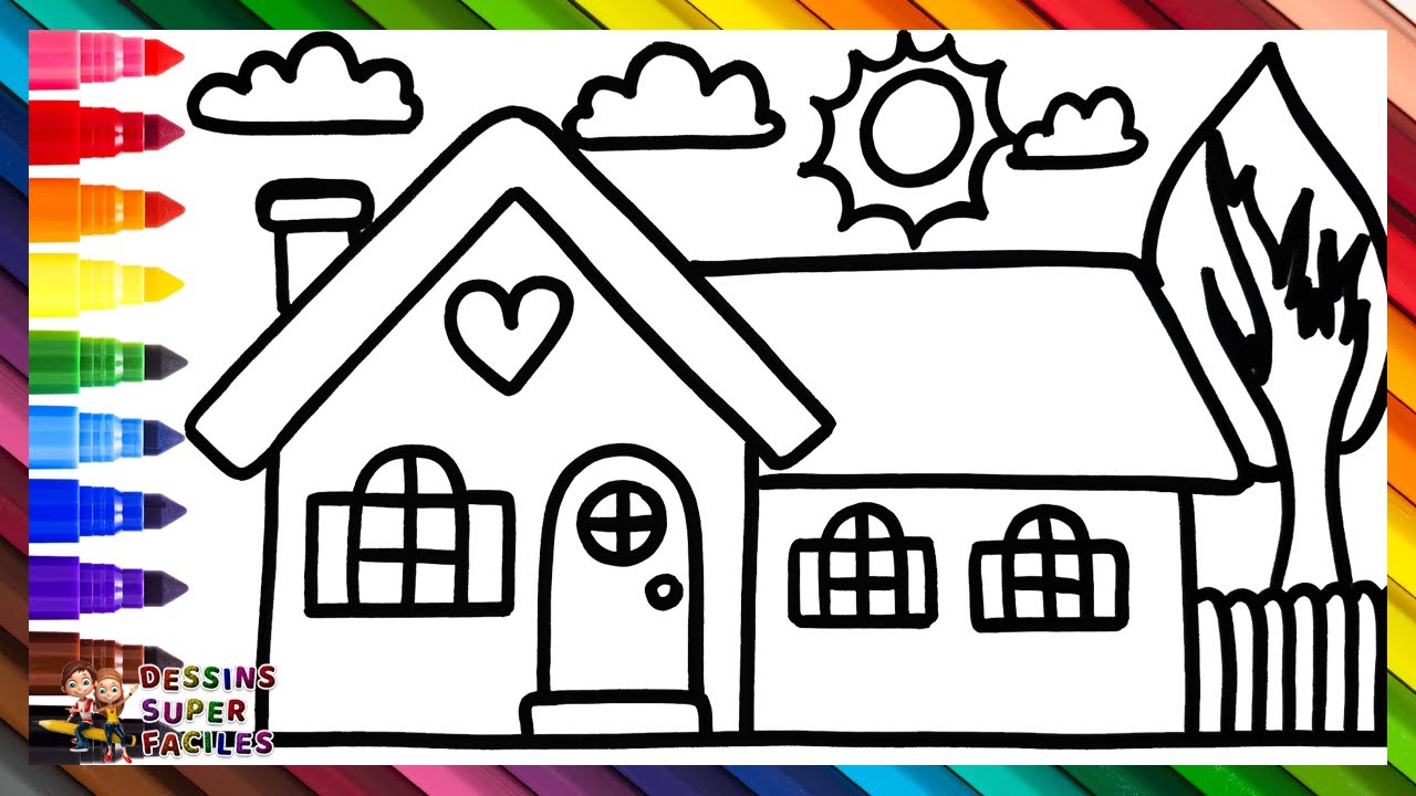 Dessiner Et Colorier Une Maison Avec Un Jardin 🏡❤️🌈 Dessins Pour Enfants