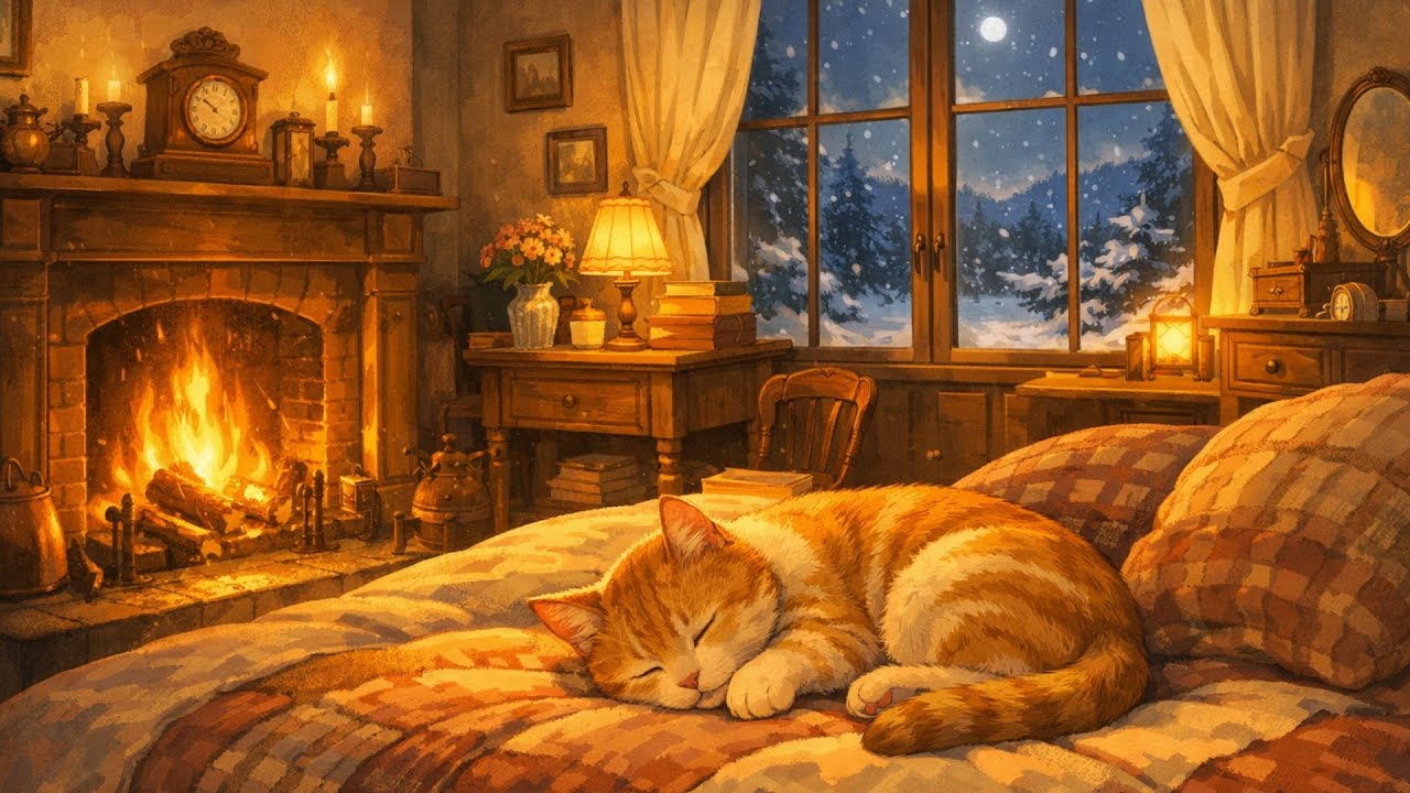 Silent snowy night with 1950s vintage oldies playing in another room | relax & cozy winter, Vol. 5
